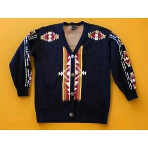 Cinch Ladies Navy Aztec Print Cardigan CWK7409002 Size Large